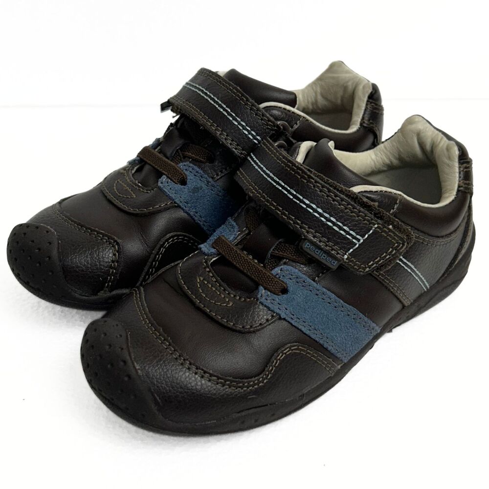 Pediped Flex Fit Brown Leather Sneakers Boys Toddler Size 11-11.5 EU 28 Hook Loo